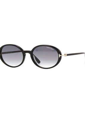 New Authentic Tom Ford Womens Shiny Black Round Acetate Sunglasses